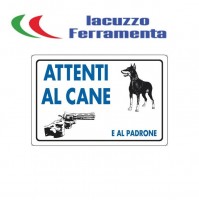 CARTELLO SEGNALETICO TARGA TABELLA PVC ATTENTI AL CANE E AL PADRONE 20x30