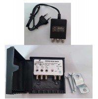 CENTRALINO AMPLIFICATORE DA PALO 2 USCITE 48 dB UHF 5G + ALIMENTATORE 450 MAH